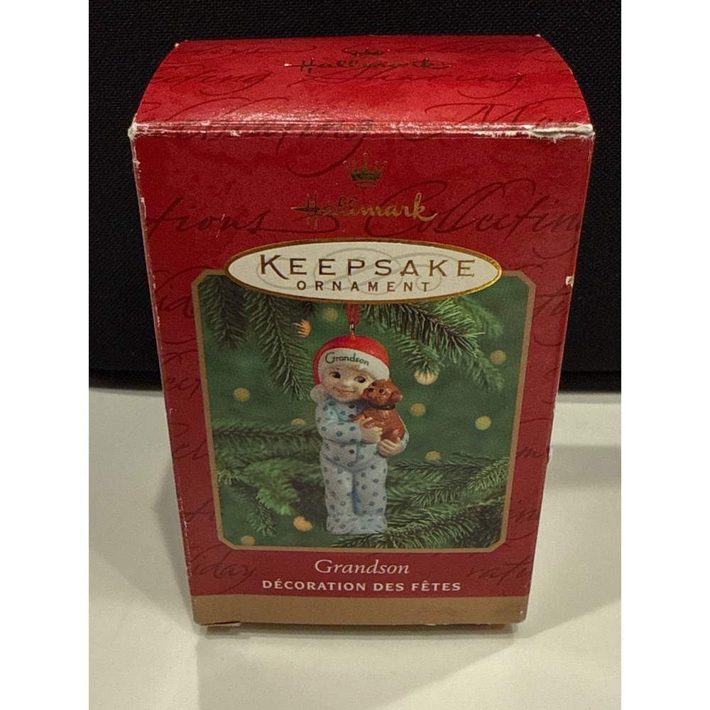Hallmark Keepsake Ornament 2000 Grandson Porcelain Boy Puppy Julie Forsyth